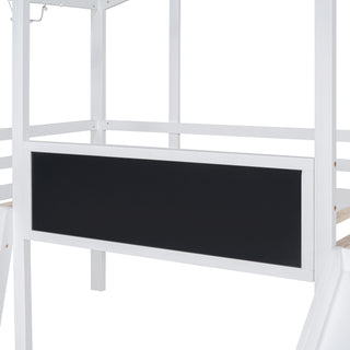 Sunvega Twin Size Loft Bed with Ladder Slide Blackboard and Light Strip