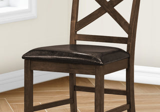 Sunvega Set of 2 Dark Walnut Brown Leather Look Counter Height Dining Chairs