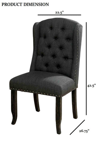 Sunvega Rustic Style Antique Black And Gray Finish 2pc Side Chair With Button Tufted