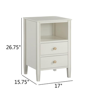 Sunvega Antique White Winston 2-Drawer Nightstand with Open Shelf and Fluted Legs