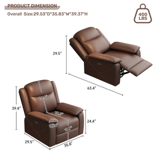 Sunvega Oversized Electric Recliner Chair with USB Charging Port and Overstuffed Cushion