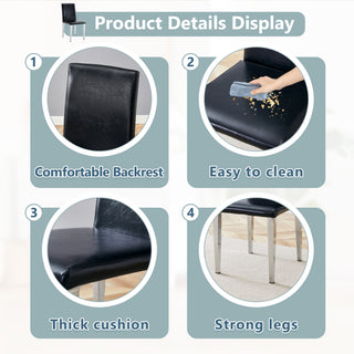 Sunvega Black PU Dining Chairs with Silver Metal Legs and High Elasticity Sponge Filling for Living Room