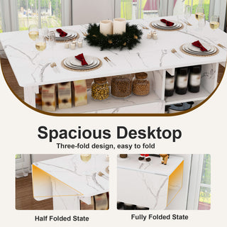 Sunvega Multi-Functional Folding Table with Storage Shelves and Wheels for Small Spaces