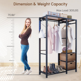 Sunvega Acacia Wood Garment Rack with Shelves 2 Wicker Drawers and 4 Hooks