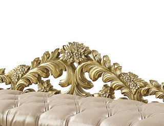 Sunvega Light Gold PU Leather Upholstered Accent Bench with Resin Details for Living Room