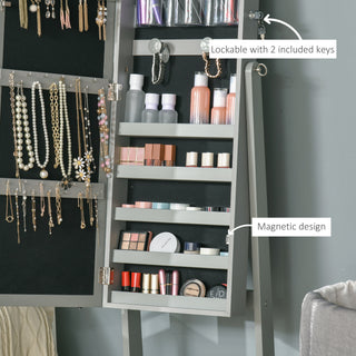 Sunvega Freestanding Lockable Jewelry Cabinet with LED Light and Full-Length Mirror