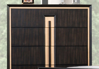 Sunvega Contemporary Espresso Solid Wood 5-Dovetail Drawer Chest with Gold Accent