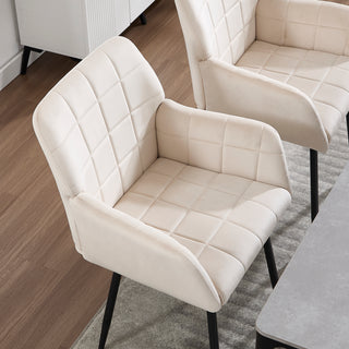 Sunvega Cream Velvet Upholstered Dining Chairs Set of 2 with Armrests