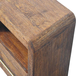Sunvega Solid Oak Bedside Table with Curved Edge and Single Drawer Shelf
