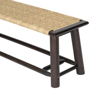 Sunvega Farmhouse Modern Solid Wood Rattan Bench for Covered Outdoor and Indoor Spaces
