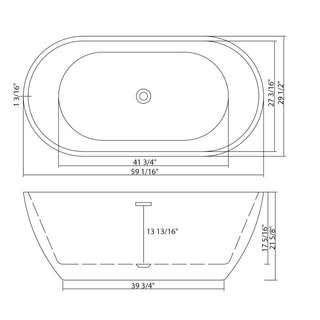 Sunvega 59 Inch Acrylic Freestanding Soaking Tub with Gold Overflow Drain