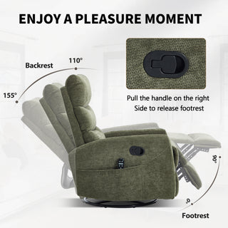 Sunvega Fabric Heat Massage Manual Recliner Chair with Rocker and Swivel for Living Room