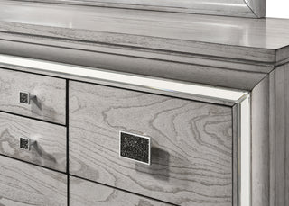 Sunvega Contemporary Glam Light Gray Brown Nightstand with Mirrored Accents and 2 Drawers