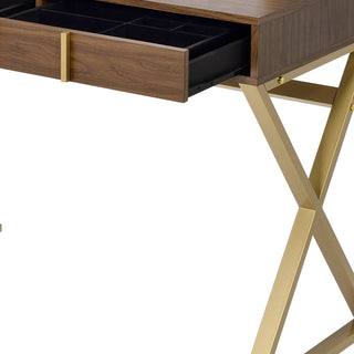 Sunvega White and Gold Vanity Desk with Mirror and Jewelry Storage Tray