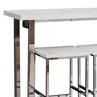 Sunvega White Marble 4-Piece Counter Height Dining Set with Power Outlet