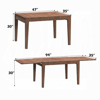 Sunvega Walnut Finish Extendable Dining Table with Self Storing Leaf Wooden Furniture