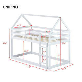 Sunvega Rubber Wood Twin over Twin Bunk Bed with Ladder and Guardrails
