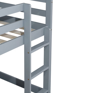Sunvega Twin over Twin Floor Bunk Bed with Ladder and Strengthened Slats in Espresso