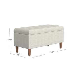 Sunvega Cream Chevron Woven Fabric Storage Bench Ottoman with Hardwood Frame