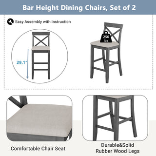Sunvega 48" Rectangular Wood Bar Height Dining Table Set with 2 Chairs for Kitchen Breakfast Nook