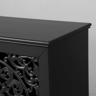 Sunvega Antique Green Buffet Cabinet with Floral Carvings and Solid Wood Legs for Living Room