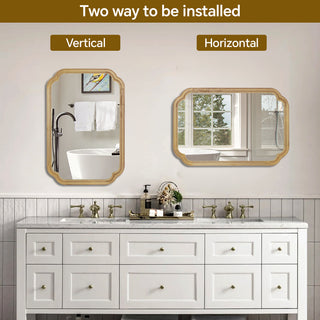 Sunvega Solid Wood Frame Rounded Corner Decorative Mirror for Bedroom Bathroom Living Room