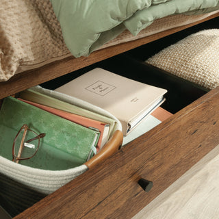Sunvega Rustic Oak Queen Storage Bed with Two Large Drawers and Safety Stops