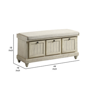 Sunvega Antique White Solid Wood Bench with Lift Top Storage and Cushioned Seat