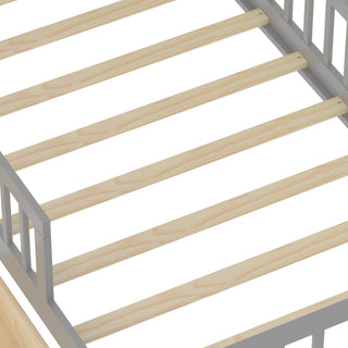 Sunvega Twin Size Bed with Headboard Storage, Two Under-Bed Drawers, and Three-Side Guardrails