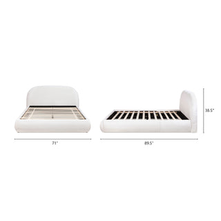Sunvega Almond White King Upholstered Platform Bed with Arch Puffy Headboard
