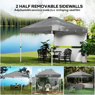 Sunvega Pop Up Canopy Tent with Two Half Sidewalls and Wheeled Carry Bag