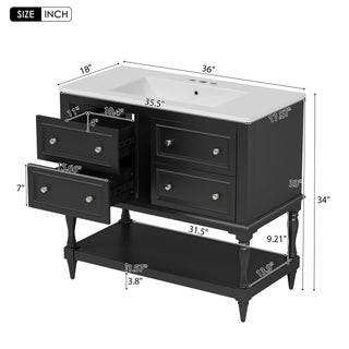 Sunvega 36 Inch Freestanding Vanity Cabinet with Sink Combo and 4 Drawers