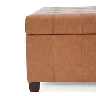 Sunvega Fabric Ottoman with Tufted Waffle Lid and Soft-Closing Hinges for Storage