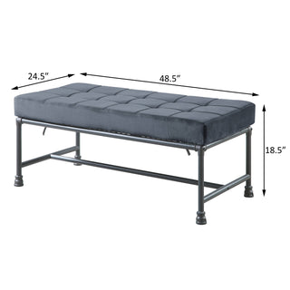 Sunvega Industrial-Inspired Tufted Bench with Grey Velvet Upholstery and Metal Legs