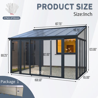 Sunvega All Season Sunroom with Aluminum Frame Polycarbonate Roof and Transparent PC Walls