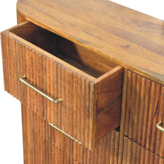 Sunvega Solid Mango Wood Ridgefront Chest with Six Ribbed Drawers in Amber Oak Finish