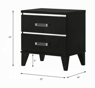 Sunvega Contemporary Black Finish Nightstand with 2 Storage Drawers and Wooden Legs