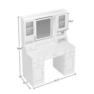Sunvega Large Vanity Table Set with Mirror, 6 Drawers and 4 Lockers