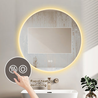 Sunvega Round LED Anti-Fog Bathroom Mirror with Adjustable Light and Dimming