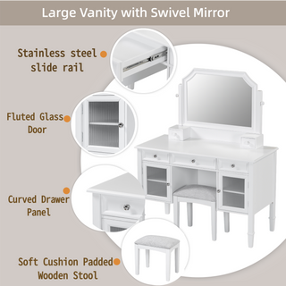 Sunvega Adjustable Mirror Makeup Vanity Desk with Drawers and Cabinet for Bedroom
