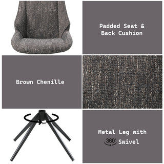 Sunvega Brown Chenille Swivel Side Chair with Padded Seat and Back Cushion