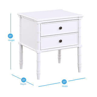 Sunvega White Emmett Nightstand with Two Drawers and Carved Wood Legs
