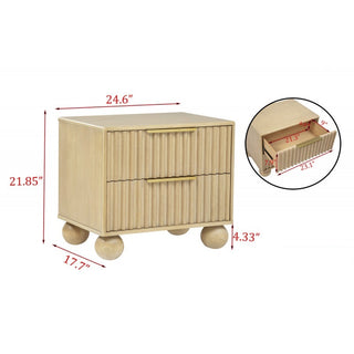 Sunvega Modern Bedroom Nightstand with Fluted Panels and Rounded Bun Feet in Light Oak
