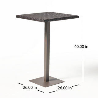 Sunvega Hand Crafted Multibrown Polyethylene Wicker Square Bar Table with Iron Frame