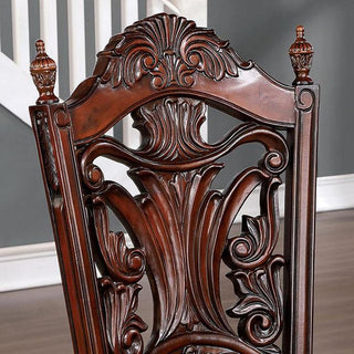 Sunvega Traditional Walnut Solid Wood Dining Chairs with Dark Brown Leatherette Seats