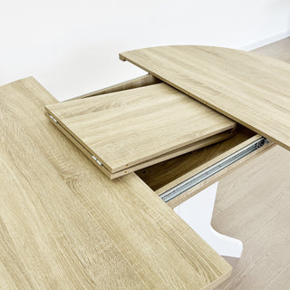 Sunvega Expandable Oval Dining Table with Removable Leaf and X-Shaped Base White