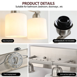 Sunvega Gold Vanity Light Fixture with Milky White Glass Shade for Mirror Bathroom