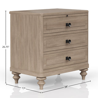 Sunvega Sand Finish Nightstand With 3 Storage Drawers And USB Charging Ports