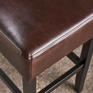 Sunvega Marbled Brown Bonded Leather Saddle Seat Counter Stools 2-Piece Set