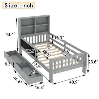 Sunvega Twin Solid Wood Platform Bed with Chalkboard Headboard and Storage Drawers
